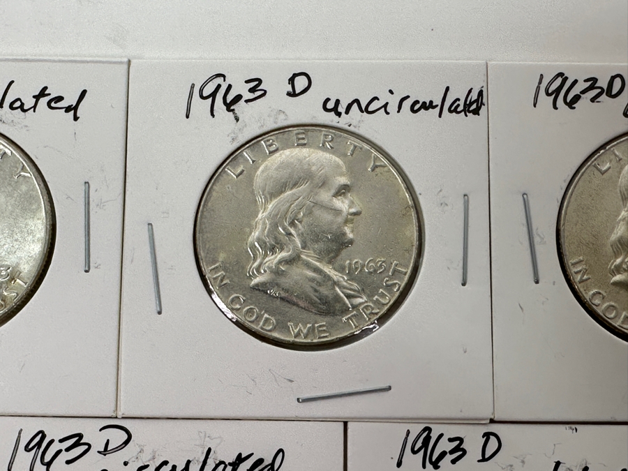 Just Added - (5) 1963-D Silver Franklin Half Dollars - Ready For Grading [Photo 3]