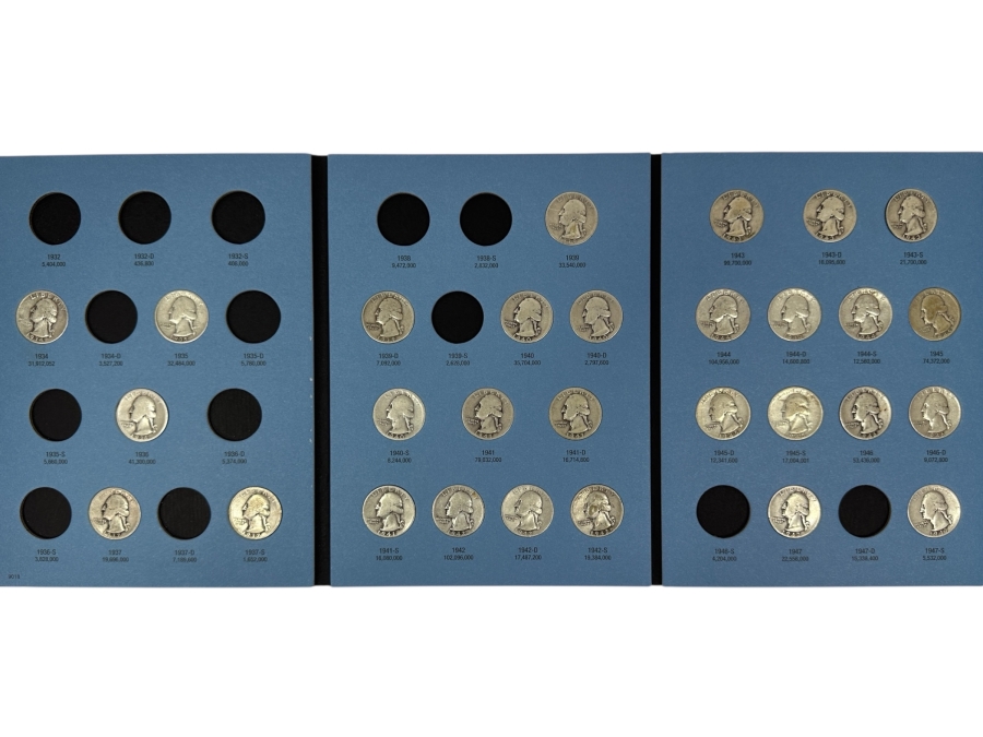 Just Added - Collection Of (29) Silver Washington Quarters From 1934-1947-S In Whitman Coin Folder