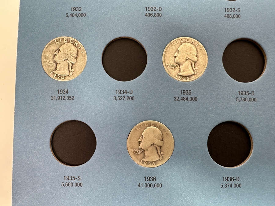 Just Added - Collection Of (29) Silver Washington Quarters From 1934-1947-S In Whitman Coin Folder [Photo 3]