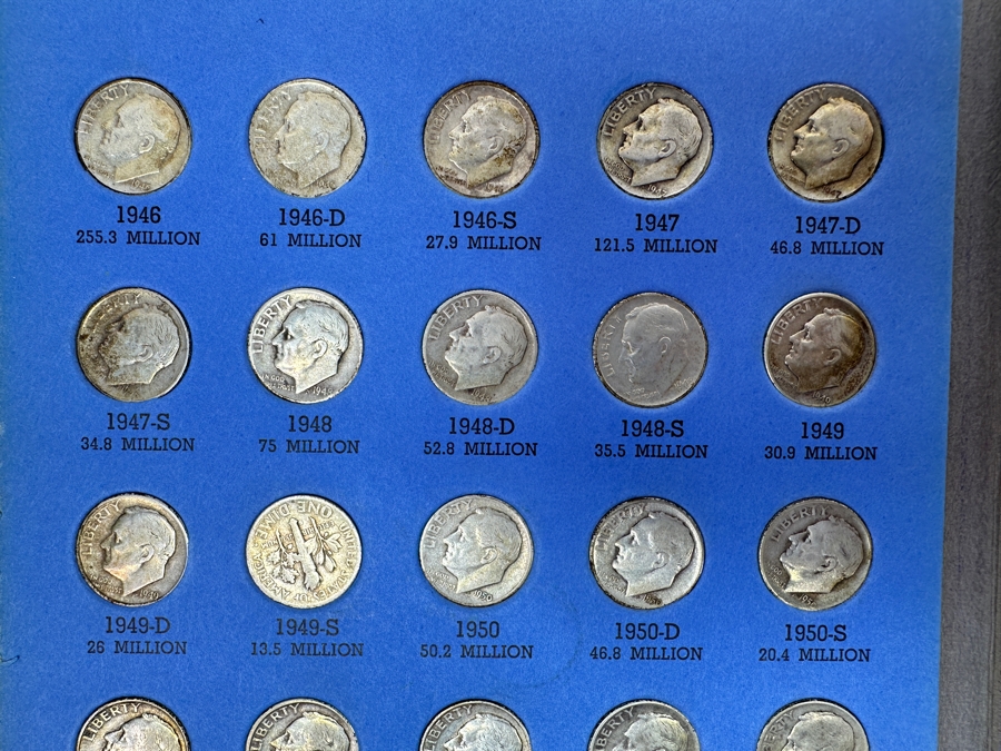 Just Added - Collection Of (47) Silver Roosevelt Dimes From 1946-1964 And (14) Clad Roosevelt Dimes In Whitman Coin Folder - (61) Total Roosevelt Dimes [Photo 5]