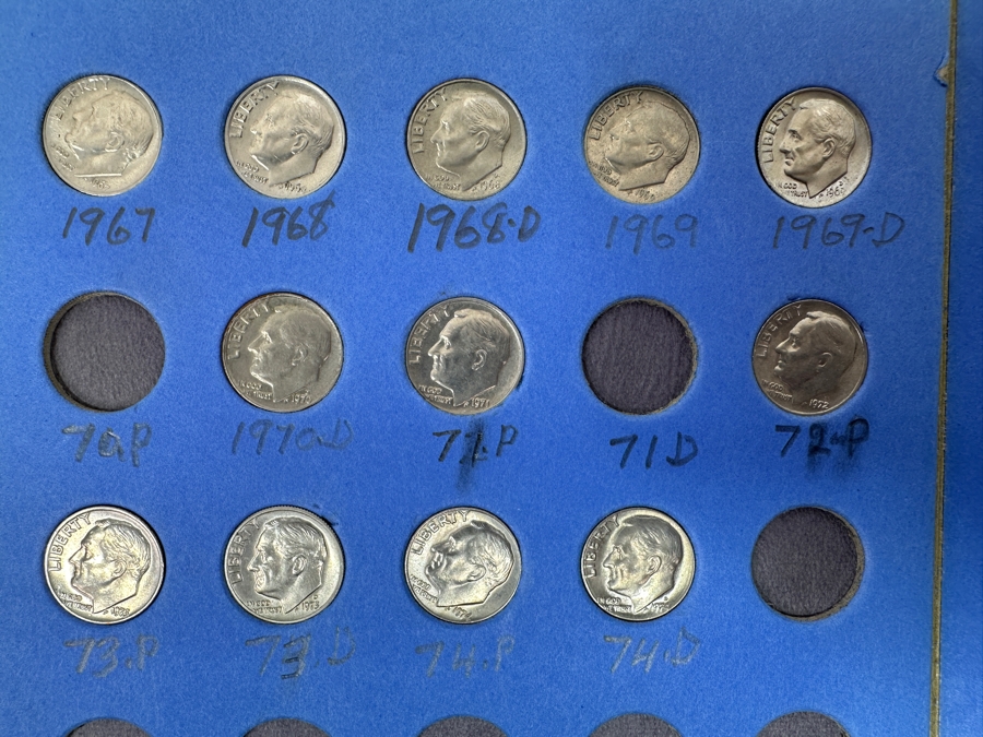 Just Added - Collection Of (47) Silver Roosevelt Dimes From 1946-1964 And (14) Clad Roosevelt Dimes In Whitman Coin Folder - (61) Total Roosevelt Dimes [Photo 9]