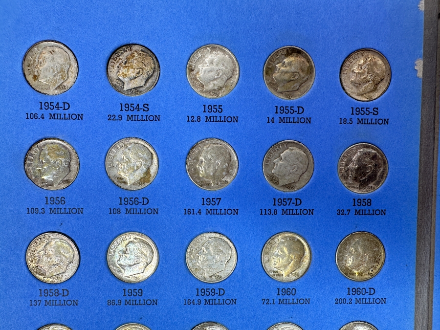 Just Added - Collection Of (47) Silver Roosevelt Dimes From 1946-1964 And (14) Clad Roosevelt Dimes In Whitman Coin Folder - (61) Total Roosevelt Dimes [Photo 7]