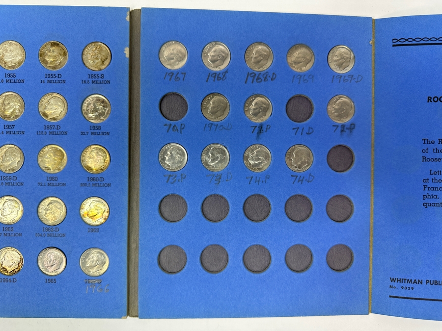 Just Added - Collection Of (47) Silver Roosevelt Dimes From 1946-1964 And (14) Clad Roosevelt Dimes In Whitman Coin Folder - (61) Total Roosevelt Dimes [Photo 4]