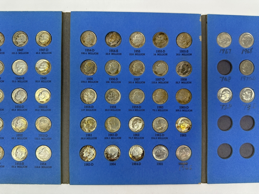 Just Added - Collection Of (47) Silver Roosevelt Dimes From 1946-1964 And (14) Clad Roosevelt Dimes In Whitman Coin Folder - (61) Total Roosevelt Dimes [Photo 3]