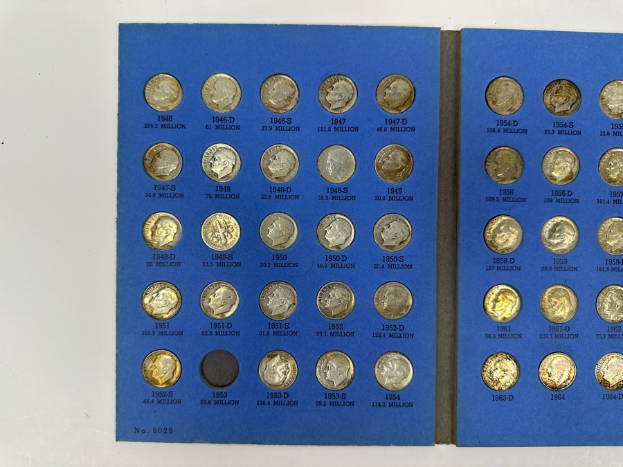 Just Added - Collection Of (47) Silver Roosevelt Dimes From 1946-1964 And (14) Clad Roosevelt Dimes In Whitman Coin Folder - (61) Total Roosevelt Dimes [Photo 2]