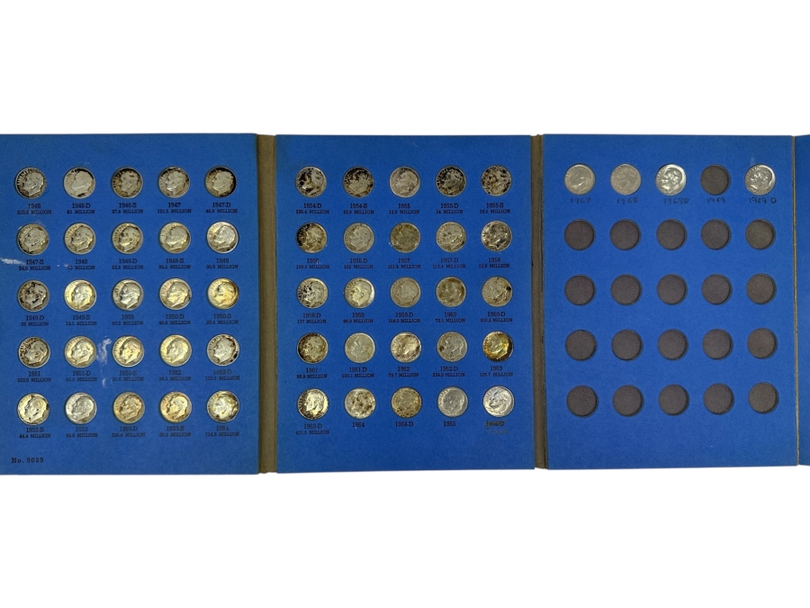 Just Added - Collection Of (48) Silver Roosevelt Dimes From 1946-1964 And (6) Clad Roosevelt Dimes In Whitman Coin Folder - (54) Total Roosevelt Dimes
