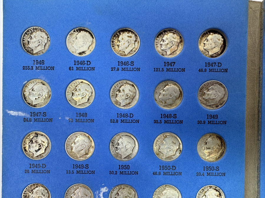 Just Added - Collection Of (48) Silver Roosevelt Dimes From 1946-1964 And (6) Clad Roosevelt Dimes In Whitman Coin Folder - (54) Total Roosevelt Dimes [Photo 3]