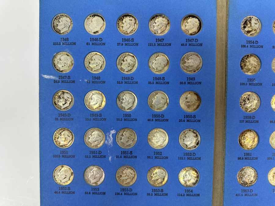 Just Added - Collection Of (48) Silver Roosevelt Dimes From 1946-1964 And (6) Clad Roosevelt Dimes In Whitman Coin Folder - (54) Total Roosevelt Dimes [Photo 2]
