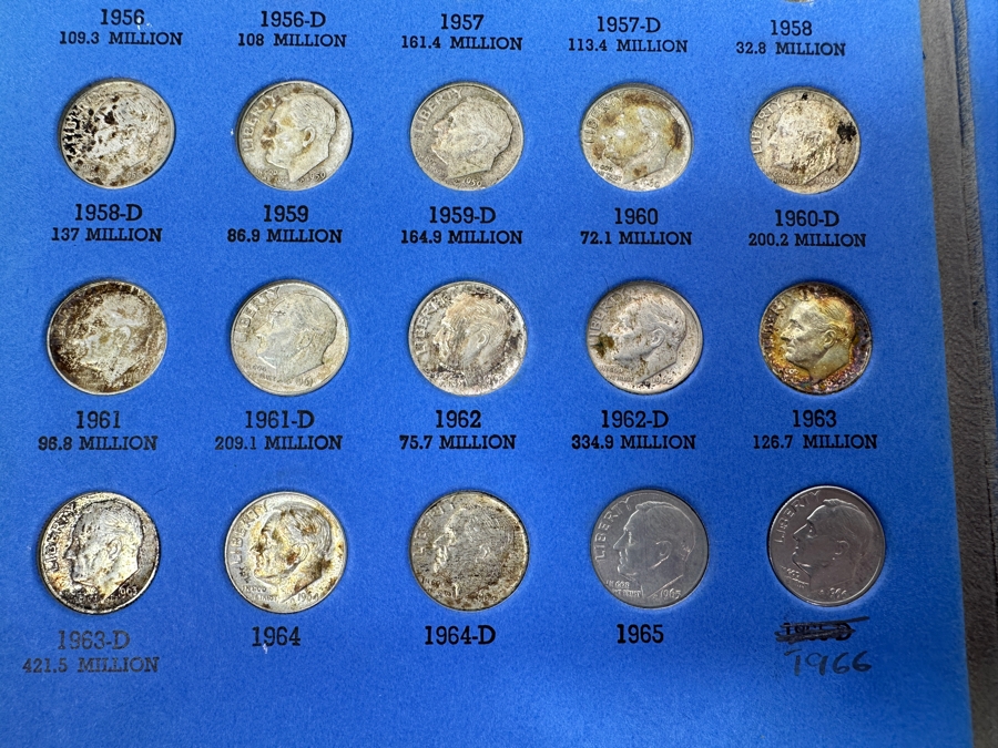 Just Added - Collection Of (48) Silver Roosevelt Dimes From 1946-1964 And (6) Clad Roosevelt Dimes In Whitman Coin Folder - (54) Total Roosevelt Dimes [Photo 6]