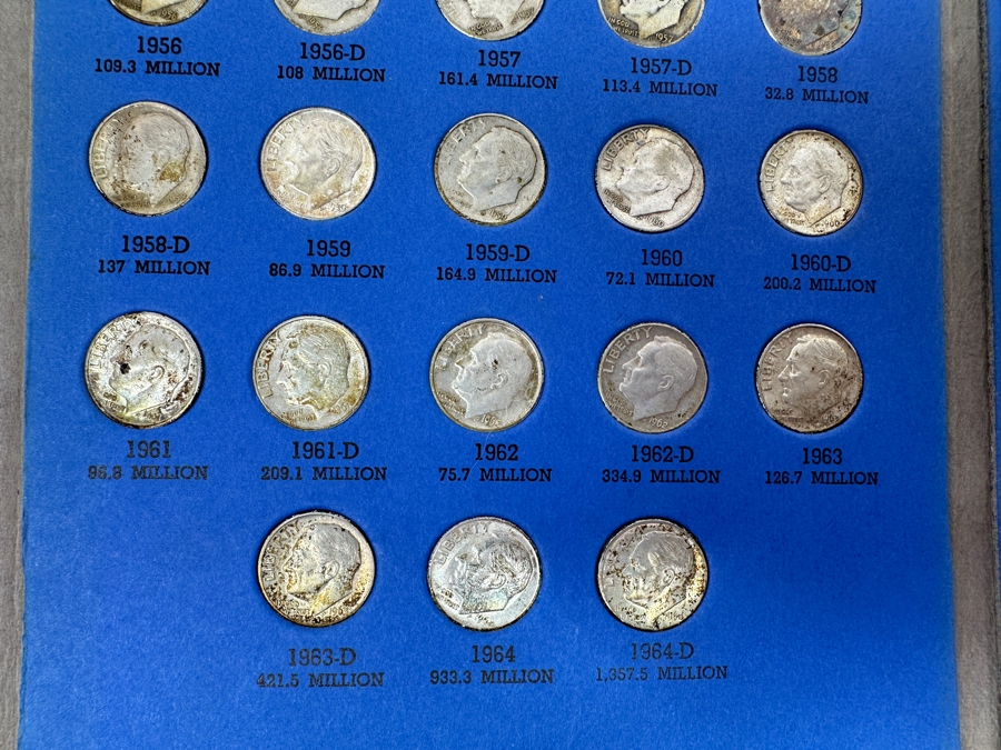 Just Added - Collection Of (48) Silver Roosevelt Dimes From 1946-1964 And (15) Clad Roosevelt Dimes In Whitman Coin Folder - (63) Total Roosevelt Dimes [Photo 7]