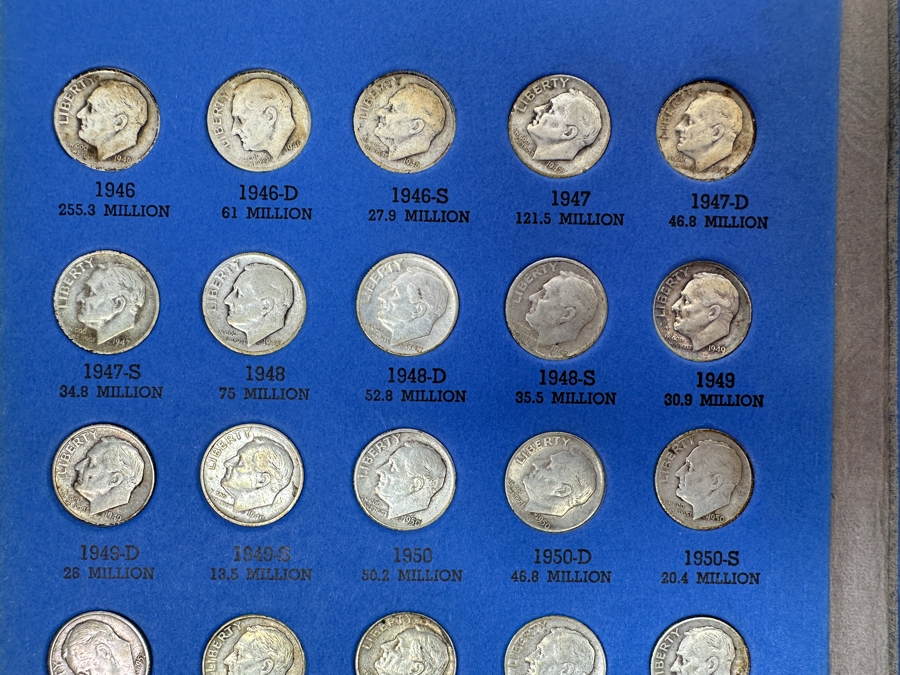 Just Added - Collection Of (48) Silver Roosevelt Dimes From 1946-1964 And (15) Clad Roosevelt Dimes In Whitman Coin Folder - (63) Total Roosevelt Dimes [Photo 3]