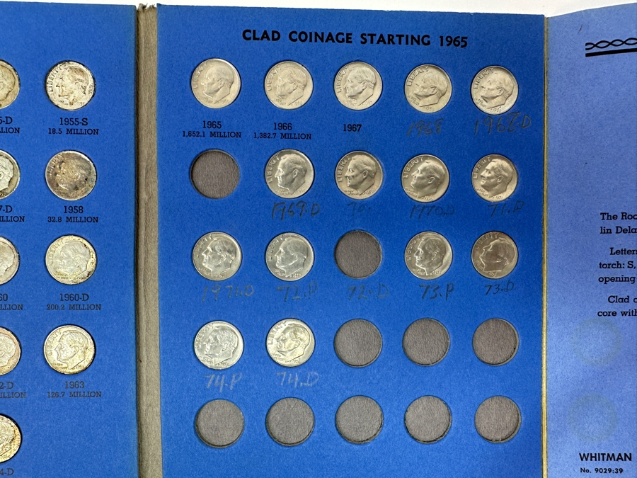 Just Added - Collection Of (48) Silver Roosevelt Dimes From 1946-1964 And (15) Clad Roosevelt Dimes In Whitman Coin Folder - (63) Total Roosevelt Dimes [Photo 8]