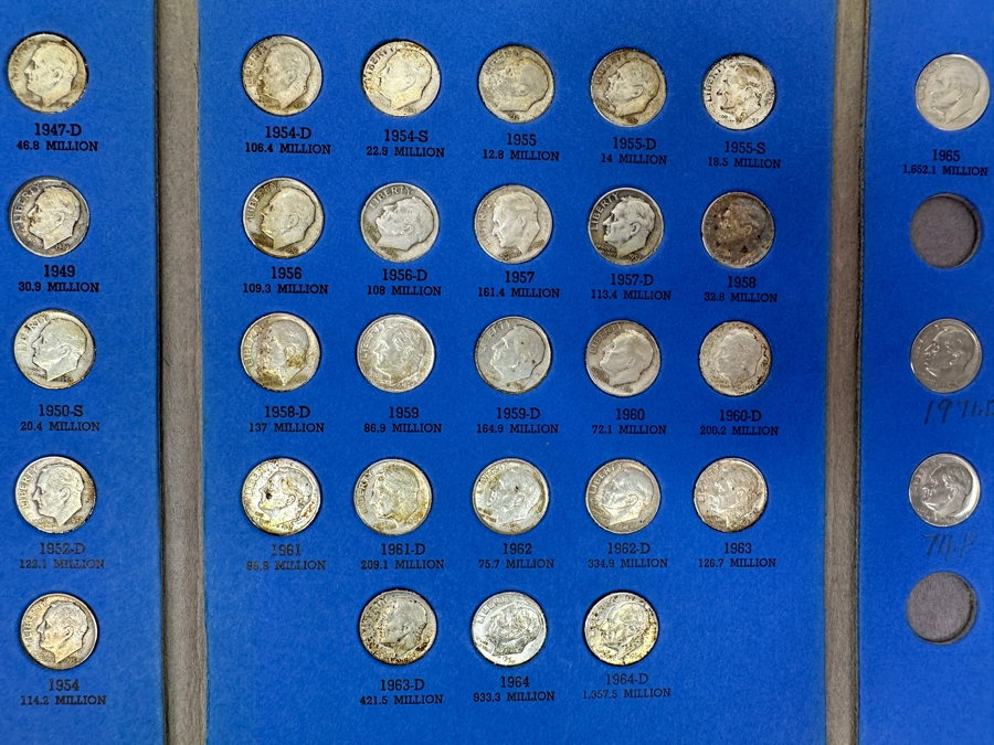 Just Added - Collection Of (48) Silver Roosevelt Dimes From 1946-1964 And (15) Clad Roosevelt Dimes In Whitman Coin Folder - (63) Total Roosevelt Dimes [Photo 5]