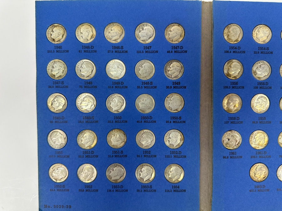 Just Added - Collection Of (48) Silver Roosevelt Dimes From 1946-1964 And (15) Clad Roosevelt Dimes In Whitman Coin Folder - (63) Total Roosevelt Dimes [Photo 2]