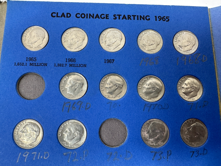 Just Added - Collection Of (48) Silver Roosevelt Dimes From 1946-1964 And (15) Clad Roosevelt Dimes In Whitman Coin Folder - (63) Total Roosevelt Dimes [Photo 9]
