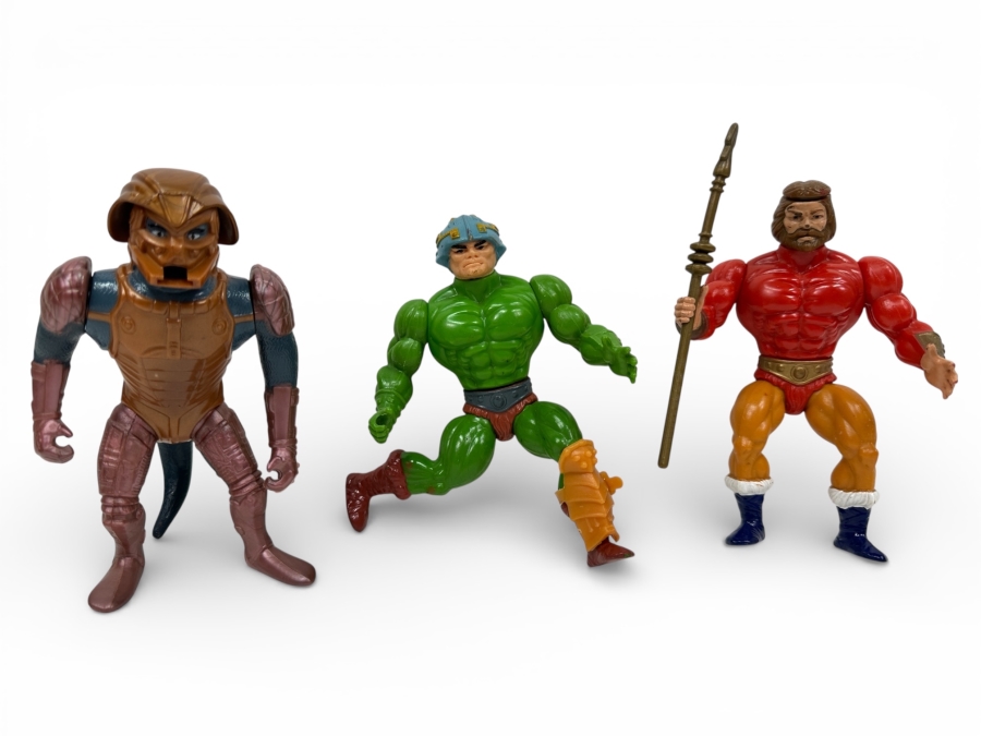 Just Added - (3) Vintage Mattel Masters Of The Universe (MOTO) Action Figures: Saurod, Man-At-Arms & King Randor (Saurod Action Figure Lever On Back Is Broken)