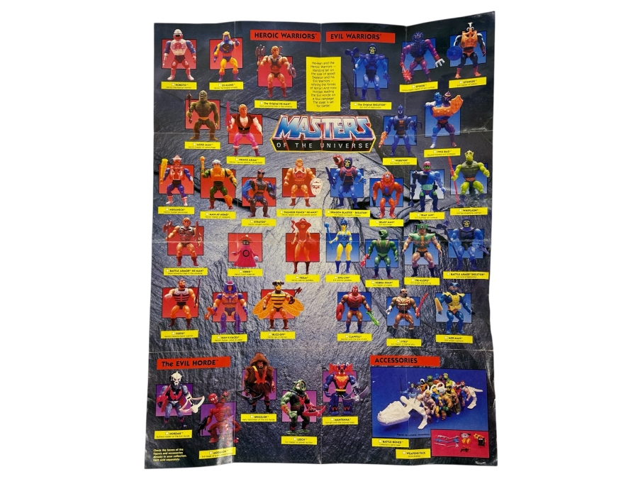 Just Added - Vintage 1985 Masters Of The Universe Double-Sided Poster Catalog Featuring The Collection Of MOTO Action Figures And Vehicles