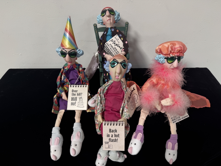 Just Added - Set of Four Hallmark Maxine Plush Shelf Sitter Dolls with Sunglasses and Bunny Slippers, One In Rocking Chair 14' - 16'H [Photo 2]
