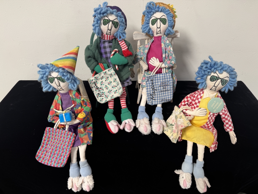 Just Added - Set of Four Hallmark Maxine Cloth Shelf Sitter Dolls with Blue Hair, Sunglasses and Themed Outfits 14' - 16'H [Photo 2]