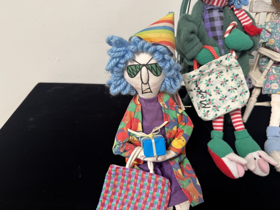 Just Added - Set of Four Hallmark Maxine Cloth Shelf Sitter Dolls with Blue Hair, Sunglasses and Themed Outfits 14' - 16'H [Photo 3]