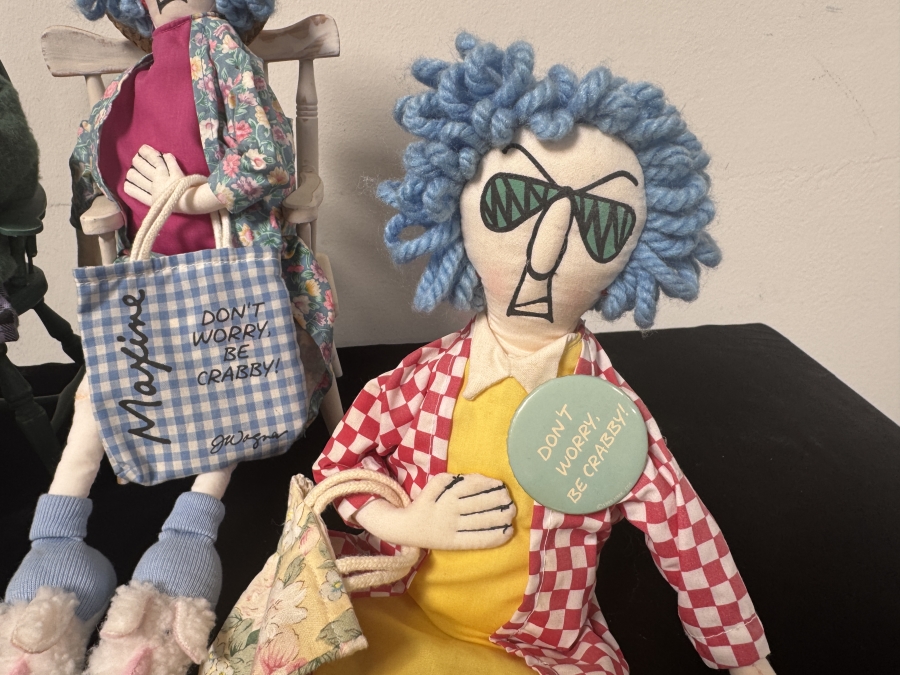 Just Added - Set of Four Hallmark Maxine Cloth Shelf Sitter Dolls with Blue Hair, Sunglasses and Themed Outfits 14' - 16'H [Photo 5]