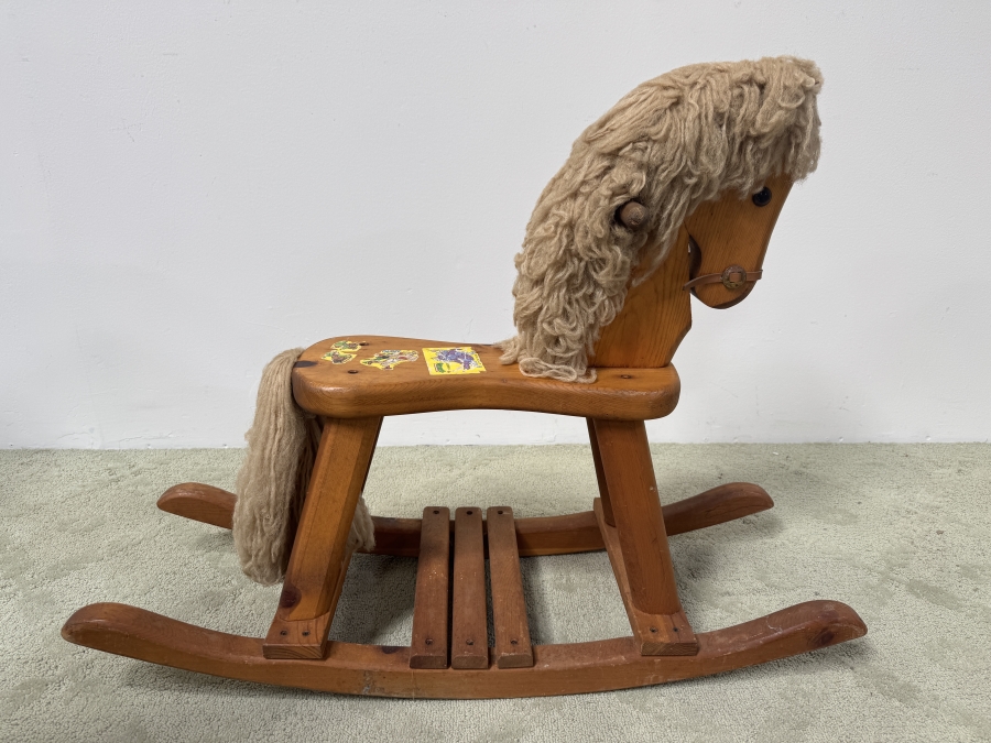 Just Added - Vintage Wooden Rocking Horse With Yarn Mane And Tail 35'W x 12'D x 27'H [Photo 4]