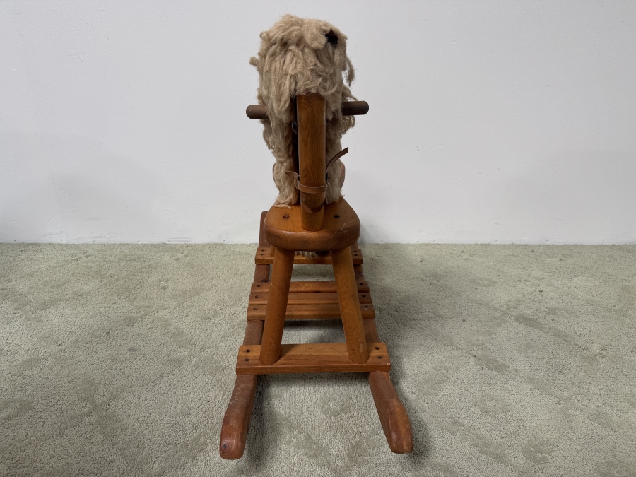Just Added - Vintage Wooden Rocking Horse With Yarn Mane And Tail 35'W x 12'D x 27'H [Photo 2]