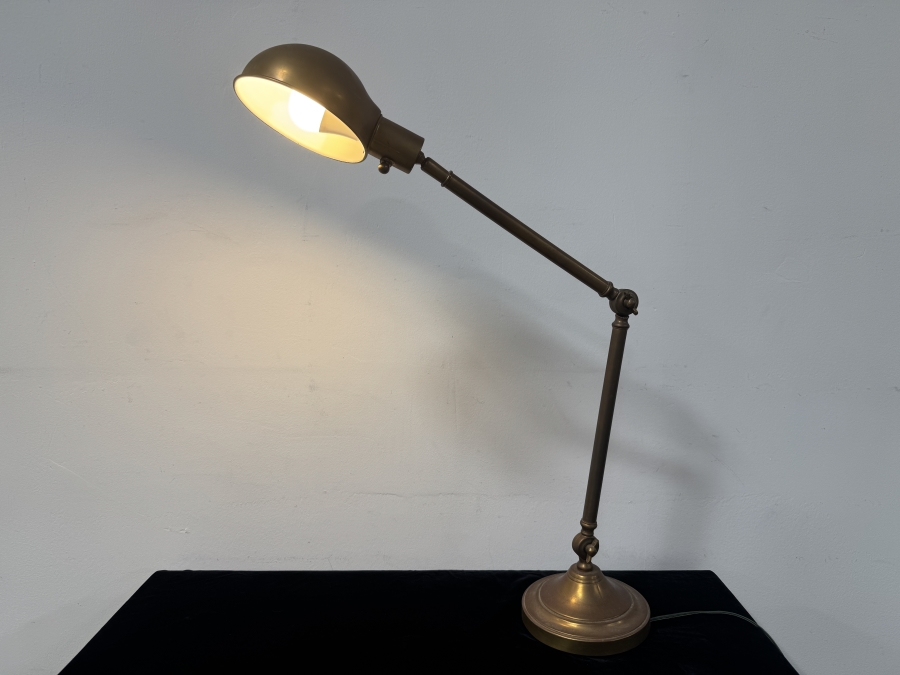Just Added - Vintage Brass Pharmacy Desk Lamp with Adjustable Swing Arm and Dome Shade [Photo 2]