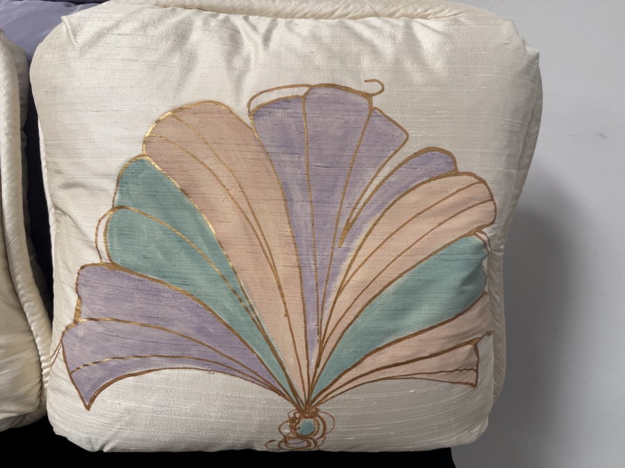 Just - Added - Set Of Silk Throw Pillows With Art Deco-Style Fan Motif 21' -  23'H [Photo 3]