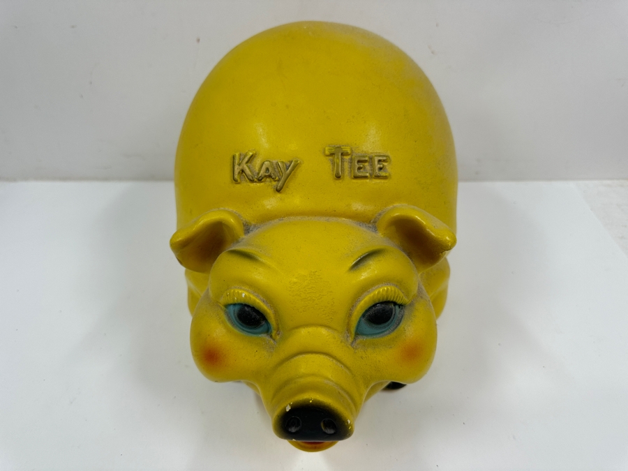 Just Added - Large Vintage 1962 'Kay Tee' Chalkware Piggy Bank Made By Silvestri Brothers Co. 13W X 9H [Photo 3]