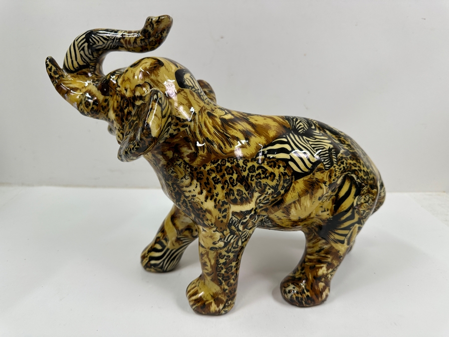 Just Added - Vintage La Vie Safari Patchwork Ceramic Elephant Figurine 14'W X 11'H [Photo 3]