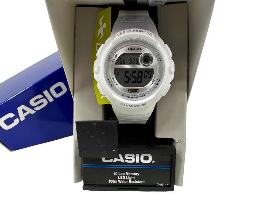 Just Added - New Casio Women's Digital Water Resistant Lap Memory Running Watch In White