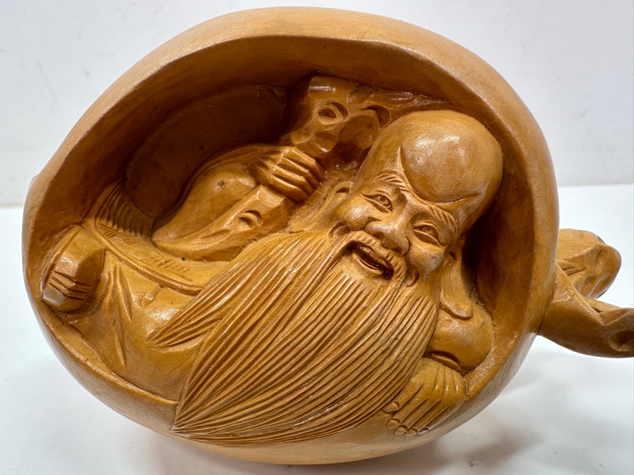 Just Added - Boxwood Carving Netsuke God Of Longevity 5'W [Photo 3]