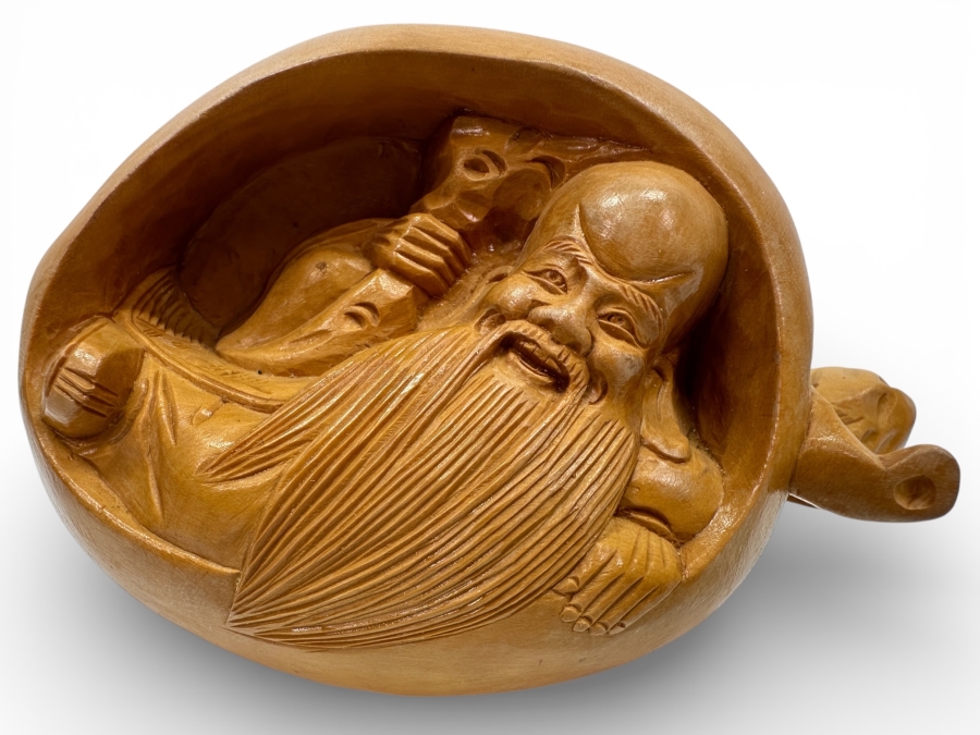 Just Added - Boxwood Carving Netsuke God Of Longevity 5'W