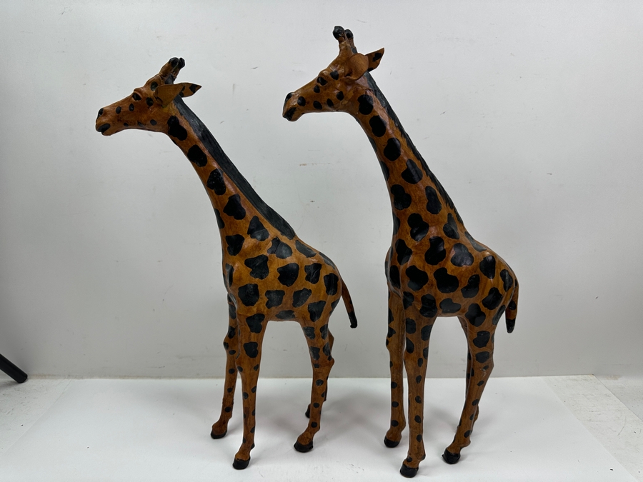 Just Added - (2) Vintage Leather Wrapped Giraffe Figurines 18'H [Photo 4]