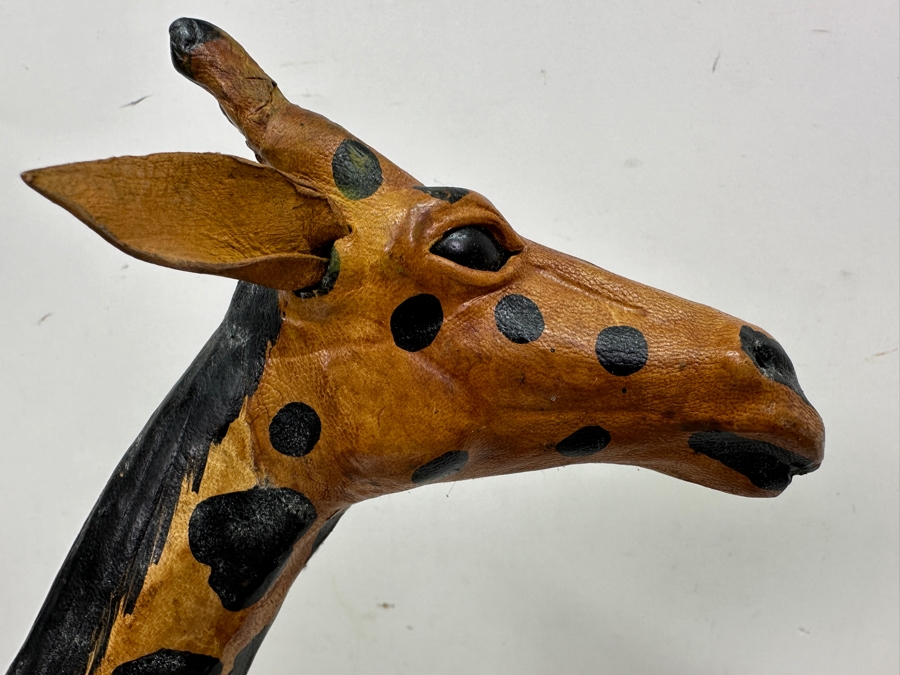 Just Added - (2) Vintage Leather Wrapped Giraffe Figurines 18'H [Photo 2]