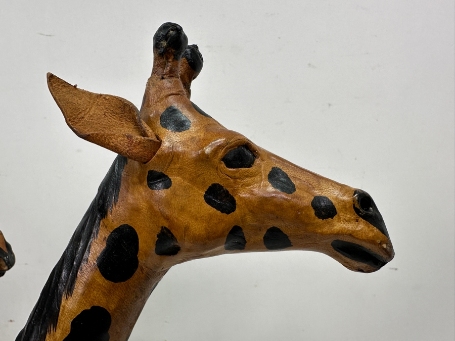 Just Added - (2) Vintage Leather Wrapped Giraffe Figurines 18'H [Photo 3]