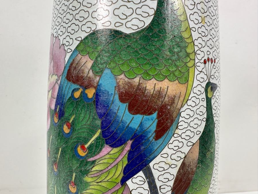 Just Added - Large Vintage Chinese Cloisonne Peacock Vase 15.25'H [Photo 4]