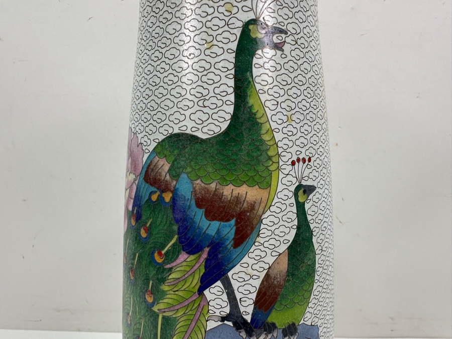 Just Added - Large Vintage Chinese Cloisonne Peacock Vase 15.25'H [Photo 3]