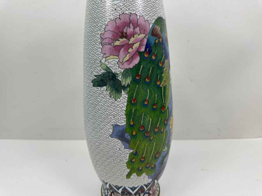 Just Added - Large Vintage Chinese Cloisonne Peacock Vase 15.25'H [Photo 6]