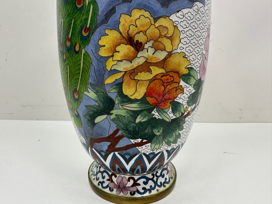 Just Added - Large Vintage Chinese Cloisonne Peacock Vase 15.25'H [Photo 2]