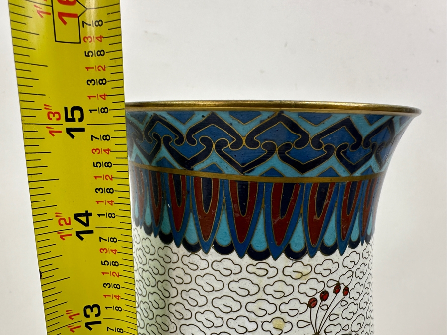 Just Added - Large Vintage Chinese Cloisonne Peacock Vase 15.25'H [Photo 9]