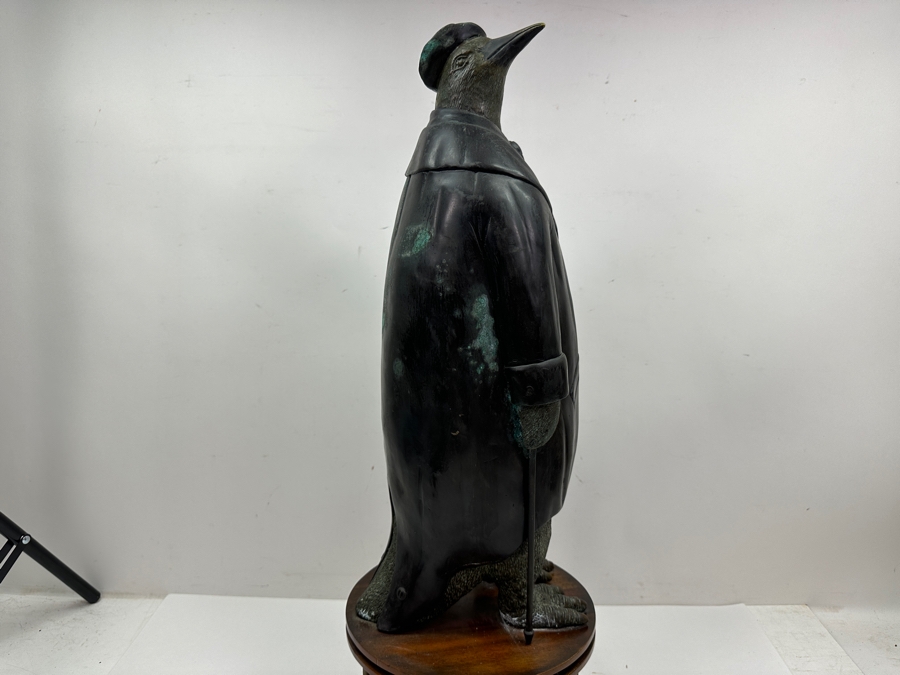 Just Added - Vintage Maitland-Smith Bronze Anthropomorphic Penguin Sculpture On Wooden Base 24'H [Photo 5]