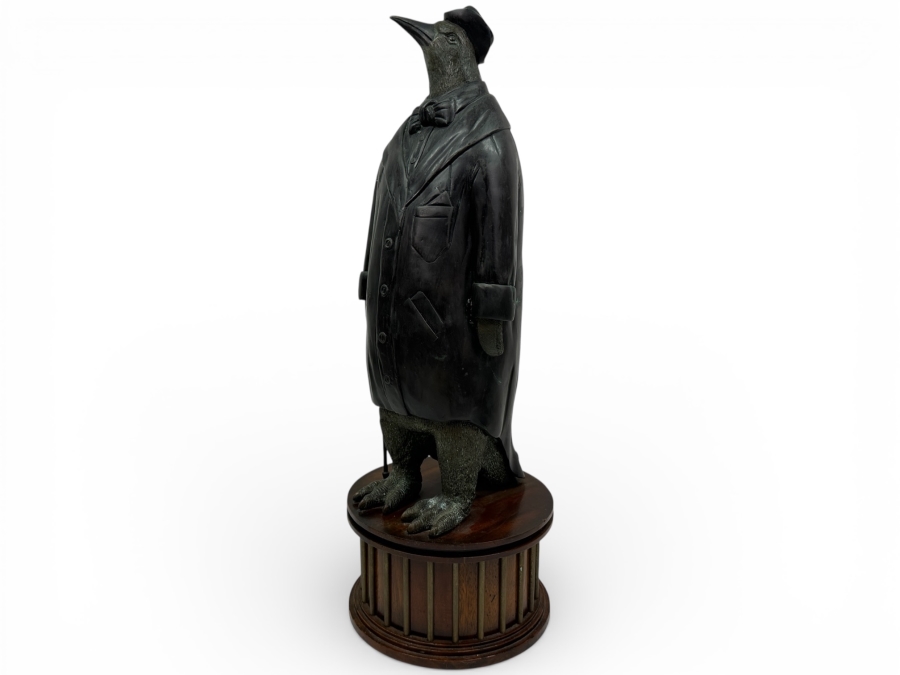 Just Added - Vintage Maitland-Smith Bronze Anthropomorphic Penguin Sculpture On Wooden Base 24'H