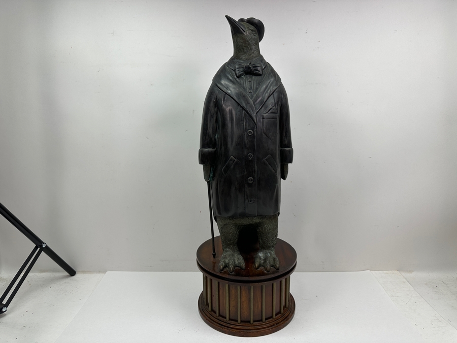 Just Added - Vintage Maitland-Smith Bronze Anthropomorphic Penguin Sculpture On Wooden Base 24'H [Photo 2]
