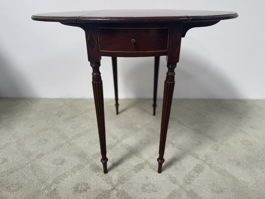 Just Added - Wooden Dropleaf Side Table With Drawer And Fluted Legs 13' - 34'W x 25.5'D x 28'H [Photo 2]