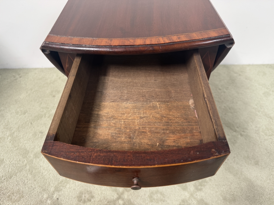Just Added - Wooden Dropleaf Side Table With Drawer And Fluted Legs 13' - 34'W x 25.5'D x 28'H [Photo 4]