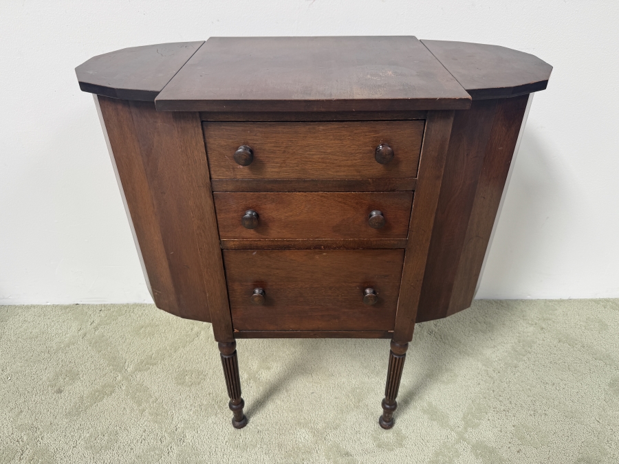 Just Added - Vintage Martha Washington Sewing Cabinet with Flip Top Side Bins and Three Center Drawers 28'W x 14.5'D x 28.5'H [Photo 2]