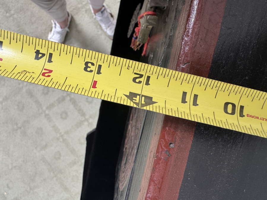 Vintage Chinese Black Lacquer Chest with Brass Fish Hardware and Calligraphy Interior 23'W x 11.5'D x 11.5'H [Photo 7]