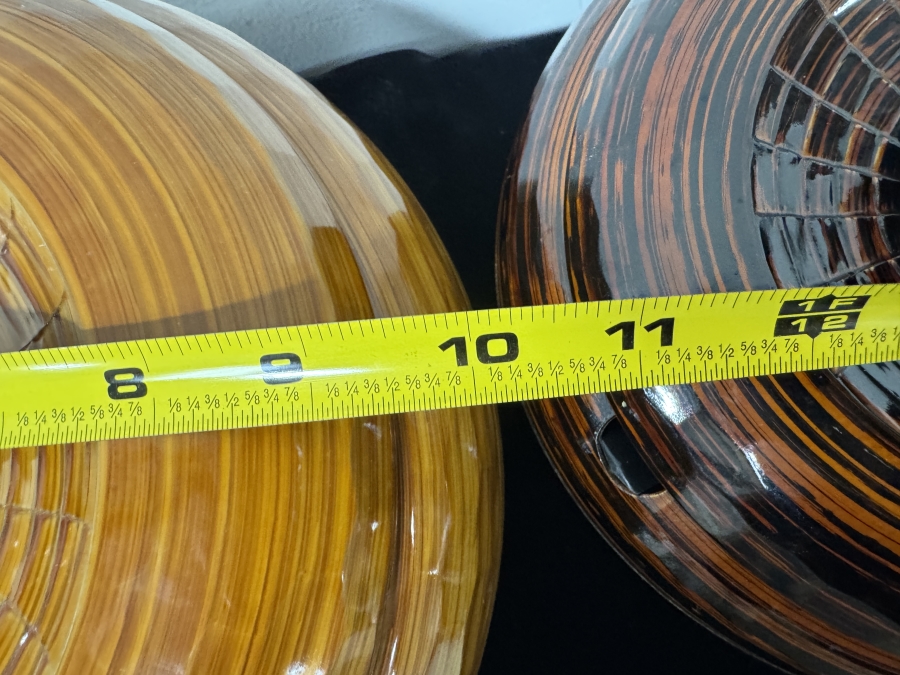Vintage Japanese Lacquerware Serving Bowls with Faux Bamboo Texture and Ladle Notch 10'W  and 8'W [Photo 6]